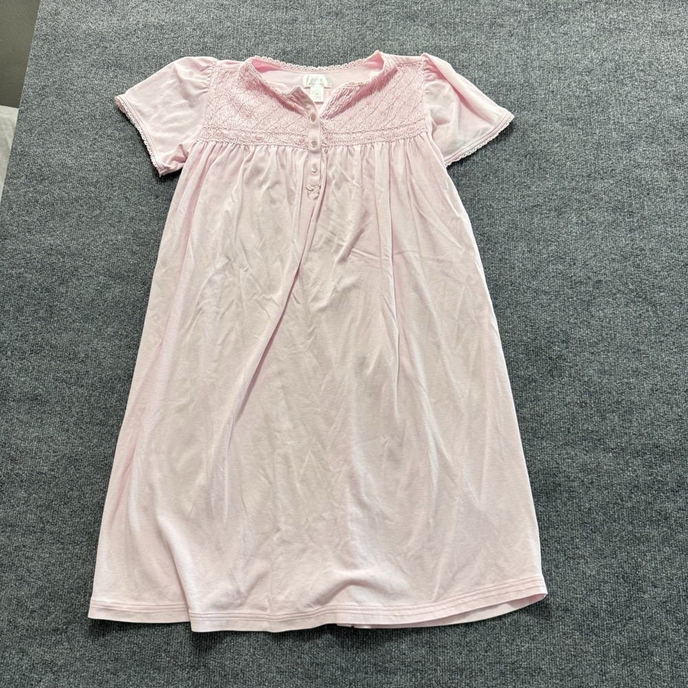 Cabernet 100% Cotton Pink Nightgown Sz S Short Sleeve Smocked